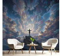 MIATCENRT Murals Photo Wallpaper 3D Space Explosion Mountain Top People Wallpaper 300x210cm, Children's Room Blue-Brown Mural Wall Art Poster Picture, Boy Girl Bedroom Gift Decoration Walls Sticke