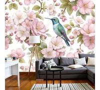 MIATCENRT Murals Photo Wallpaper 3D Watercolor Flowers Hummingbird Wallpaper 300x210cm, Children's Room Pink Mural Wall Art Poster Picture, Boy Girl Bedroom Gift Decoration Walls Sticke