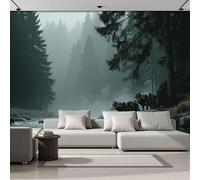 MIATCENRT Mystery Forest Photo Riverside Wolves Wallpaper Mural, Home Photo Room Poster DIY Decoration Wall Covering Wall Art Decor for Living Room Bedroom Kitchen 450x315cm