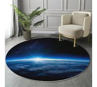 MIATCENRT Mystery Round Rug, Soft Washable Non-Slip Universe Earth Dark Blue Circle Carpet, Chic Faux Wool Low-Pile 150cm Circular Throw Rugs for Bedroom/Nursery/Living Room