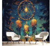 MIATCENRT Night Sky Dream Catcher Wall Mural Photo Wallpaper, Dream Art 3D Printed Wall Mural, Dark Green Murals Wall Art Print for Bedroom Living Room Dining Room Home Decoration 350x256cm (WxH)