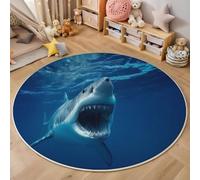 MIATCENRT Ocean Shark Round Area Rug 150cm, Soft Washable Non Slip Low-Pile Circle Thin Rugs, Photography Printed Carpet for Living Room Kitchen Bedroom Dining Room Deep Blue