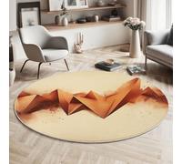 MIATCENRT Origami Triangle Round Area Rug 90cm, Soft Washable Non Slip Low-Pile Circle Thin Rugs, Abstract Printed Carpet for Living Room Kitchen Bedroom Dining Room Rice