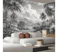 MIATCENRT Palm Trees Streams Wallpaper Mural, 3D Effect Rainforest Wall Mural, Silk Cloth Print Grey Photo Wallpaper for Bedroom Living Room Restaurant Decor 350x256cm (WxH)