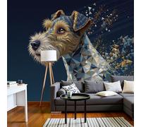MIATCENRT Panoramic Wallpaper Abstract Art Geometry Fox Terrier 3D Effect Photo Wallpaper, Dark Blue Mural Wall Tapestry, Large Photo Mural 450x315cm for Bedroom Living Room Office Decoration