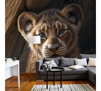 MIATCENRT Panoramic Wallpaper Cute Animal Lion Cub 3D Effect Photo Wallpaper, Brown Mural Wall Tapestry, Large Photo Mural 300x210cm for Bedroom Living Room Office Decoration