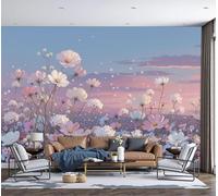 MIATCENRT Panoramic Wallpaper Dreamy Sky Hand-Drawn Wildflowers 3D Effect Photo Wallpaper, Pink Mural Wall Tapestry, Large Photo Mural for Bedroom Living Room Office Decoration