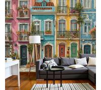 MIATCENRT Panoramic Wallpaper Europe Street Scene Houses Architecture 3D Effect Photo Wallpaper, Colorful Mural Wall Tapestry, Large Photo Mural for Bedroom Living Room Office Decoration