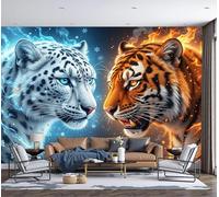MIATCENRT Panoramic Wallpaper Fantasy Animals Opposition Tiger 3D Effect Photo Wallpaper, Blue-Orange Mural Wall Tapestry, Large Photo Mural for Bedroom Living Room Office Decoration