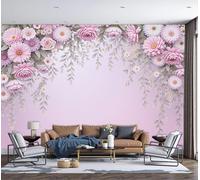 MIATCENRT Panoramic Wallpaper Floral Patterns Border Trailing Vines Flowers 3D Effect Photo Wallpaper, Pink Mural Wall Tapestry, Large Photo Mural for Bedroom Living Room Office Decoration