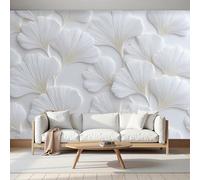 MIATCENRT Panoramic Wallpaper White - 3D Ginkgo Leaf Relief Art Photo Wallpaper, Large Mural for Bedroom Living Room Office Poster Decoration 200x140cm (WxH) Mural Wall Tapestry