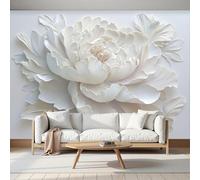 MIATCENRT Panoramic Wallpaper White - Three-Dimensional Peony Relief Photo Wallpaper, Large Mural for Bedroom Living Room Office Poster Decoration 400x280cm (WxH) Mural Wall Tapestry