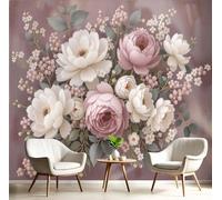 MIATCENRT Peony Magnolia Wallpaper Mural, 3D Effect Vintage Floral Wall Mural, Silk Cloth Print Deep Pink Photo Wallpaper for Bedroom Living Room Restaurant Decor 200x150cm (WxH)