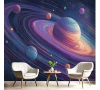 MIATCENRT Photo Wallpaper Space Art Solar System Planets 350x256cm Silk Fabric Wall Mural, 3D Wallpaper Roll Murals, Moderne Living Room Bedroom Art Poster Mural, Purple