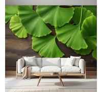 MIATCENRT Photo Wallpaper Wooden Board Ginkgo Leaves 300x210cm (WxH) - Plants Wall Mural Silk Fabric Murals Wall Art Modern Print Home Decoration Design Picture Bedroom Living Room