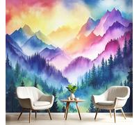 MIATCENRT Pine Trees Mountains Wall Mural Photo Wallpaper, Watercolor 3D Printed Wall Mural, Colorful Murals Wall Art Print for Bedroom Living Room Dining Room Home Decoration 400x280cm (WxH)