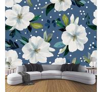MIATCENRT Polka Dots Flowers Photo Wallpaper, Large Elegant Floral Design Decoration Murals, Blue Mural Wall Art Print Poster for Modern Office Study Room Home Decor 350x256cm (WxH)