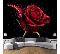 MIATCENRT Red Roses Photo Wallpaper, Large Romance Flowers Design Decoration Murals, Black Red Mural Wall Art Print Poster for Modern Office Study Room Home Decor 200x150cm (WxH)