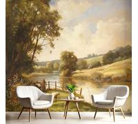 MIATCENRT River Trees Wall Mural Photo Wallpaper, England Landscape Oil Painting 3D Printed Wall Mural, Green Murals Wall Art Print for Bedroom Living Room Dining Room Home Decoration 450x315cm (WxH)