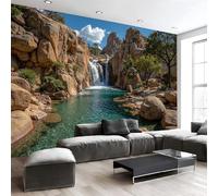 MIATCENRT Rocks Pools Wallpaper Mural, 3D Effect Geography Photography Wall Mural, Silk Cloth Print Brown Photo Wallpaper for Bedroom Living Room Restaurant Decor 250x175cm (WxH)