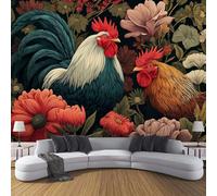 MIATCENRT Rooster Flowers Wallpaper Murals Bedroom Wallpaper, 350x256cm (WxH) Wall Paper for Living Room, Not Self Adhesive Wall Paper, Illustration Large Mural & Room Decor, Mixed Colors
