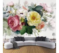 MIATCENRT Rose Peony Colorful Wallpaper Mural, 3D Effect Watercolor Flowers Wall Mural for Furniture, Silk Fabric Print Photo Wallpaper for Bedroom Bathroom Living Room Decor 400x280cm (WxH)