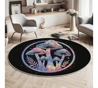 MIATCENRT Round Anti-slip Rug 200cm, Retro Poster Print Tie-Dye Mushroom Pattern Washable Round Carpet, Purple Soft Low Pile Circle Area Rugs for Kitchen Entryway Living Room
