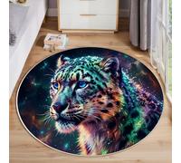 MIATCENRT Round Anti-slip Rug 90cm, Dreamlike Art Print Starry Sky Snow Leopard Pattern Washable Round Carpet, Colorful Soft Low Pile Circle Area Rugs for Kitchen Entryway Living Room