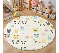 MIATCENRT Round Area Rug 120cm, Machine Washable Non-Slip Cute Animal Faces Large Circle Rugs for Bedroom, Throw Soft Cartoon Print Pastel Carpet for Entryway Sofa Living Room