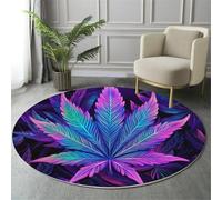 MIATCENRT Round Area Rug 120cm, Machine Washable Non-Slip Neon Leaf Large Circle Rugs for Bedroom, Throw Soft Luxury Print Purple Blue Carpet for Entryway Sofa Living Room