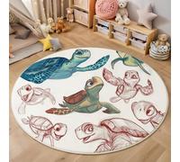 MIATCENRT Round Area Rug 120cm, Soft Fluffy Circle Carpet Cute Turtle Rug, Non Slip Machine Washable Cartoon Character Print Floor Carpets Area Rugs for Living Room Bedroom, Red Green