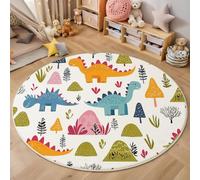 MIATCENRT Round Area Rug 150cm, Machine Washable Non-Slip Dinosaurs Trees Mountains Large Circle Rugs for Bedroom, Throw Soft Cute Print Colorful Carpet for Entryway Sofa Living Room