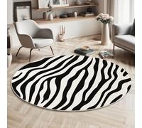 MIATCENRT Round Area Rug 180cm, Machine Washable Non-Slip Zebra Print Large Circle Rugs for Bedroom, Throw Soft Abstract Animal Print Black White Carpet for Entryway Sofa Living Room