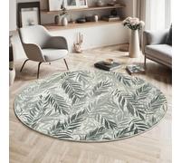 MIATCENRT Round Area Rug 180cm, Soft Fluffy Circle Carpet Gray Palm Leaves Rug, Non Slip Machine Washable Abstract Plants Print Floor Carpets Area Rugs for Living Room Bedroom, Gray-Green