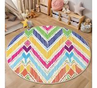 MIATCENRT Round Area Rug 180cm, Soft Fluffy Circle Carpet Rainbow Stripes Chevron Rug, Non Slip Machine Washable Illustration Print Floor Carpets Area Rugs for Living Room Bedroom, Rainbow Color