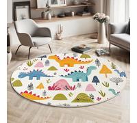 MIATCENRT Round Area Rug 90cm, Machine Washable Non-Slip Cute Dinosaur Tree Large Circle Rugs for Bedroom, Throw Soft Cartoon Print Colorful Carpet for Entryway Sofa Living Room