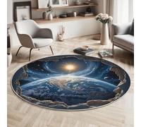 MIATCENRT Round Area Rug, Soft Fluffy Break The Wall Earth Universe Starry Sky Carpet - Modern Print Non Slip Circular Rugs for Bedroom Living Room Bedside, 90cm Aesthetic Home Decor