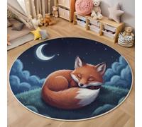 MIATCENRT Round Area Rug, Soft Fluffy The Fox Was Fast Asleep. Cartoon Cute Carpet - Modern Print Non Slip Circular Rugs for Bedroom Living Room Bedside, 120cm Aesthetic Home Decor