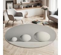MIATCENRT Round Area Rug, Soft Fluffy White Sphere Minimalism Still Life Carpet - Modern Print Non Slip Circular Rugs for Bedroom Living Room Bedside, 90cm Aesthetic Home Decor
