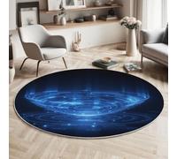 MIATCENRT Round Area Rugs 120cm for Living Room, In The Future Technology Lighting Effect Ring Pattern Soft Round Area Rug Washable Non Slip Circle Carpet for Bedroom Kitchen Home Decor, Dark Blue