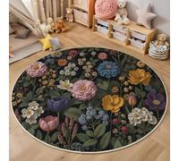 MIATCENRT Round Area Rugs Living Room, Plants Blooming Flowers Print Carpet for Bedroom Circle Rug, Soft Non Slip Washable Bedside Rug for Kitchen Home Decor (150cm, Green)