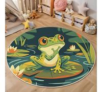 MIATCENRT Round Kids Play Rug Cartoon Lotus Leaf Frog - Round 200cm Soft Non-Slip Crawling Play Mat for Children Toddlers Bedroom Playing Learning, Washable Classroom Rug
