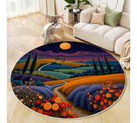 MIATCENRT Round Kids Play Rug Pastoral Landscape Fields Moon - Round 120cm Soft Non-Slip Crawling Play Mat for Children Toddlers Bedroom Playing Learning, Washable Classroom Rug