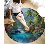 MIATCENRT Round Kids Play Rug Rainforest Landscape Streams Palm Trees - Round 200cm Soft Non-Slip Crawling Play Mat for Children Toddlers Bedroom Playing Learning, Washable Classroom Rug