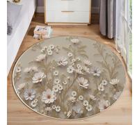 MIATCENRT Round Kids Play Rug Wabi-Sabi Flower Daisy Grass Stem - Round 90cm Soft Non-Slip Crawling Play Mat for Children Toddlers Bedroom Playing Learning, Washable Classroom Rug
