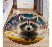 MIATCENRT Round Rug 120cm Cartoon Soft Rug, Washable Bathtub Raccoon Print Indoor Non Slip Circle Carpet for Bedroom Entryway Living Room Dining Room Office