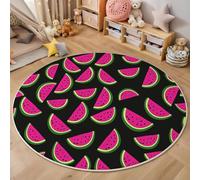 MIATCENRT Round Rug 120cm, Soft Machine Washable Pink Black Circle Rugs, Cute Fun Pink Watermelon Slices Print Non Slip Carpet for Living Room Kid’s Room Dining Room Bedroom Entryway