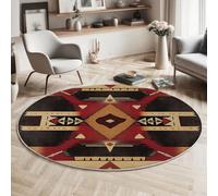 MIATCENRT Round Rug 120cm, Soft Machine Washable Reddish Brown Circle Rugs, Tribal Art Geometric Symbols Print Non Slip Carpet for Living Room Kid’s Room Dining Room Bedroom Entryway