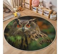 MIATCENRT Round Rug 120cm, Soft Machine Washable Tan Circle Rugs, Forest Animal Owl Portrait Print Non Slip Carpet for Living Room Kid’s Room Dining Room Bedroom Entryway