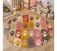 MIATCENRT Round Rug 150cm, Soft Machine Washable Colorful Circle Rugs, Abstract Cute Cat Paw Print Print Non Slip Carpet for Living Room Kid’s Room Dining Room Bedroom Entryway